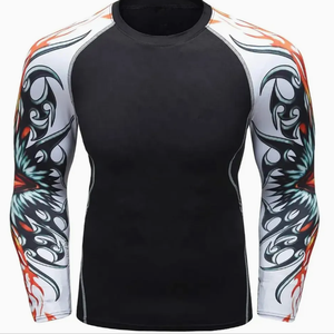 Haut de sport pour homme en polyester à séchage rapide, noir, manches longues, avec imprimé musculaire gris - Product Image 3