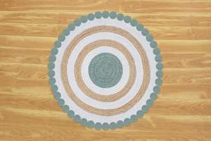 Tapis rond en jute tressé à la main avec tissu en coton intégré, tapis écologique pour salon et couloir - Product Image 4