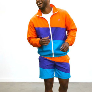 Conjunto Deportivo para Hombre con Bloques de Color, Chaqueta Cortavientos de Manga Larga con Cierre y Cuello Alto, Pantalones Cortos Deportivos de Secado Rápido - Product Image 3