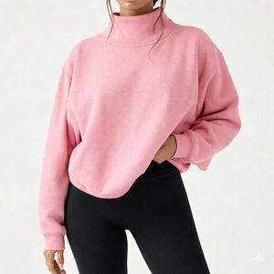 Sudaderas de Alta Calidad 100% Algodón 100% Poliéster para Mujer, Cuello Alto, Manga Larga, Invierno, Color Sólido, Logotipo Personalizado, Estilo Casual - Product Image 1