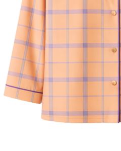 Ensemble de pyjama pour femmes à carreaux pêche et orange personnalisé, manches longues, boutonné, vêtements de nuit en coton doux, ensemble de vêtements de détente en deux pièces - Product Image 5