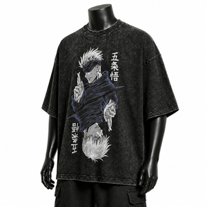 เสื้อยืดผู้ชายคุณภาพสูงสั่งทำพิเศษ ทรงโอเวอร์ไซส์ สีดำล้างสี ลายกราฟิก ผ้าฝ้าย สตรีทแวร์ ไหล่ตก - Product Image 6
