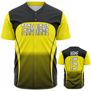 Camiseta de Béisbol Personalizada para Hombre, Amarilla y Negra, con Botones, Transpirable, Uniforme de Softbol, Camiseta Deportiva para Entrenamiento - Product Image 1