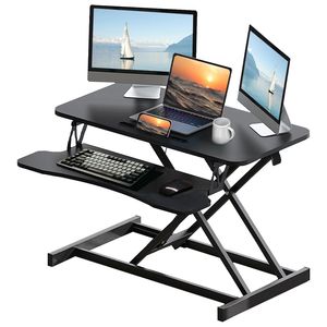 Workstation per Laptop con Doppio Monitor da 32 Pollici, Altezza Regolabile, Nero, Supporto Sit-Stand con Ampio Vassoio per Tastiera, Convertitore per Scrivania Computer - Product Image 1