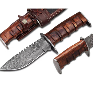 Cuchillos de Supervivencia OEM al por Mayor con Hoja de Acero de Damasco, Punta Recta Biselada, para Camping y Caza, Hoja Fija, Mango de Madera y Funda - Product Image 1