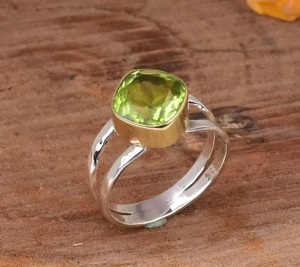 Wholesale Natural Peridot Gemstone Ring 925 Sterling Silver <b>Cushion</b> Cut Dual Band Hammered <b>Statement</b> Ring Gift for Women - Product Image 2