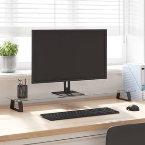 Support pour ordinateur portable et moniteur en verre trempé et métal noir 39,4 x 7,9 x 3,1 pouces - Product Image 1