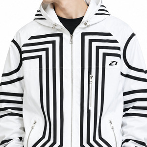 2026 Trendy Customize Geometric Stripe Hooded Windbreaker <b>Jacket</b> <b>Men</b> Oversized Zip Up Streetwear Lightweight Nylon <b>Men's</b> <b>Jackets</b> - Product Image 5