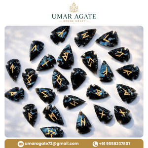 Ensemble de runes en obsidienne noire en forme de pointe de flèche, magnifique outil spirituel sculpté à la main en pierre précieuse Futhark, cadeau - Product Image 4