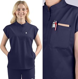 ชุดสครับสำหรับผู้หญิง ชุดยูนิฟอร์มพยาบาล เสื้อสครับกันยับ กางเกงจ็อกเกอร์ 11 กระเป๋า ผ้าสี่ทิศทางยืดได้ ชุดทำงาน - Product Image 3
