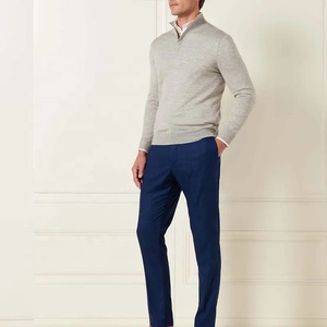 Men's Regular Fit Half <b>Zip</b> Knitted 100% Cotton Quick Dry <b>Sweater</b> Solid Color Long Sleeve Summer Gray Blue Pants Outfit - Product Image 2