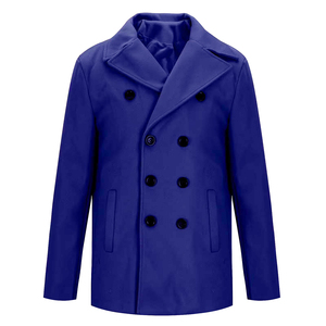 Best Quality Long Peacoat For <b>Men's</b> Blue Color Button Closure Wool Jacket Slim Fit Thick Winter Windproof <b>Pea</b> <b>Coat</b> For Adult - Product Image 1