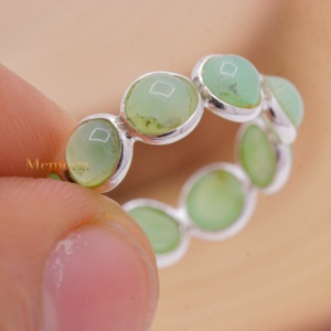 Anillo de Plata de Ley 925 al por Mayor con Cabujón de Calcedonia Verde Natural, Biseles de Eternidad, Hecho a Mano, Estilo Vintage, Joyas Memoria - Product Image 3