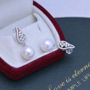 Pendientes de Perlas Redondas Blancas de Agua Dulce de 11-12 mm para Mujer, Plata de Ley S925, con Lazo, con Luz Intensa y Pequeñas Imperfecciones - Product Image 3