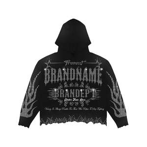 Conjunto Deportivo Casual de 2 Piezas con Logotipo Personalizado, Estilo Y2K, Sudadera Oversize con Pedrería y Pantalones Acampanados de Algodón Grueso, Unisex, Venta al Por Mayor - Product Image 6