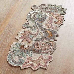 Chemin de table brodé floral avec perles de verre de haute qualité, tissé, pièce maîtresse décorative pour table à manger, décoration intérieure, fait main - Product Image 3