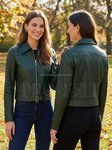 Fabricant de vêtements sur mesure, veste courte en cuir véritable, fermeture éclair sur le devant, coupe ajustée, col classique, respirante, haute qualité, tendance - Product Image 3