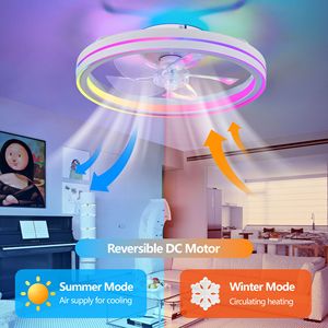 RGB LED <b>Ceiling</b> <b>Fans</b> 19 Smart Bladeless Chandelier <b>Fan</b> <b>with</b> <b>Remote</b>/APP <b>Control</b> Modern Low Profile - Product Image 6