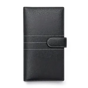 WRIZA Cartera Minimalista de Lujo Negra de Cuero Genuino con Cierre de Botón, Delgada, Rectangular, Multisección, Duradera para Tarjetas - Product Image 1