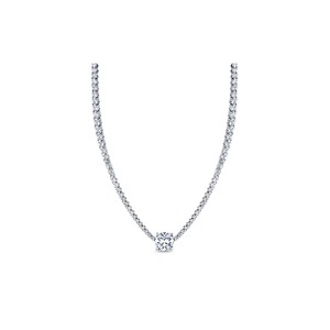 Collar de tenis de lujo con diamantes, solitario central, oro blanco de 14K, diamante redondo brillante cultivado en laboratorio, collar Riviera para mujer - Product Image 1