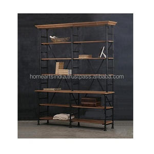 Estante de almacenamiento de libros de hierro y madera hecho a mano, estante de libros de esquina de tamaño y forma personalizados para uso en la sala de estar - Product Image 4