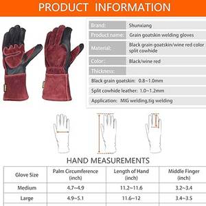 Leather Safety Gloves Red And Black Palm Reinforced Wrist Length Thermal Outdoor Winter Use Sporty Style - Product Image 5