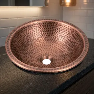 Lavabo ovale en cuivre martelé fait main, finition antique, pour salle de bain et cuisine - Product Image 5