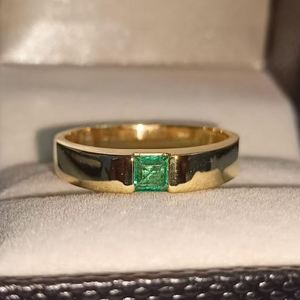 Natural <b>Emerald</b> Princess Cut Luxury Mens <b>Ring</b> 925 Sterling <b>Silver</b> 14K Gold Plated Wedding Band Green Gemstone May Birthstone - Product Image 3