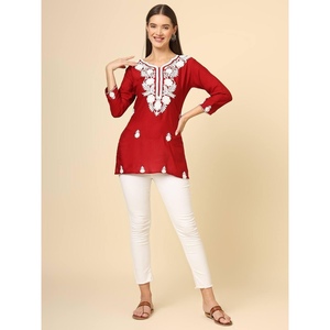 แฟชั่นเรยอน chickenkari ทำงานเท่านั้น kurti สีน้ำตาลแดง - Product Image 1