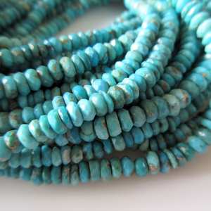 ลูกปัดพลอยเทอร์ควอยซ์ทรงรอนเดลล์เจียระไนแบบธรรมชาติจากแอริโซนา สำหรับทำเครื่องประดับ - Product Image 5