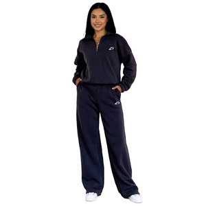 Ensembles de survêtements polaire pour femmes : sweat-shirt demi-zip et pantalon de jogging en tissu doux et épais, service de personnalisation de logo en gros - Product Image 1