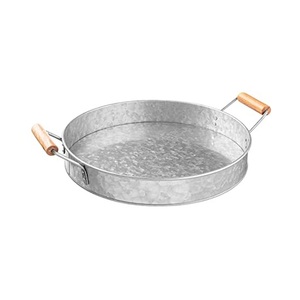 Galvanized Food Serving <b>Tray</b> With Wooden Handles Greatest Quality Hotel And Restaurant Tableware <b>Breakfast</b> <b>Tray</b> - Product Image 1