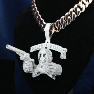Colgante de Calavera de Doble Pistola Semidimensional de Plata de Ley S925 para Hombre y Mujer, con Moissanita VVS, Estilo Hip Hop para Raperos - Product Image 3