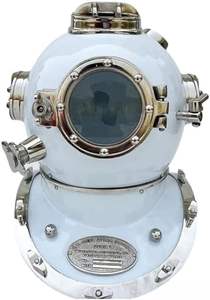 Soluciones de Embalaje Creativas, Casco Náutico de Buceo de Latón Vintage |   Casco Decorativo de Barco Marítimo |   18'' Blanco - Product Image 3