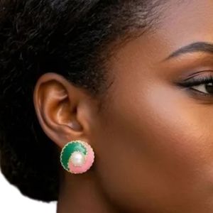 Boucles d'oreilles clous Yin Yang en or 14 carats rose et vert pour femme, bijoux de mode élégants, boucles d'oreilles rondes, cadeau de fête, accessoire stylé pour le quotidien - Product Image 2