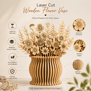 Laser Cut Wooden Flower Vase | Decorative Floral Wooden Centerpiece | Natural Wood <b>Table</b> Decor | Handmade Flower Arrangement - Product Image 3