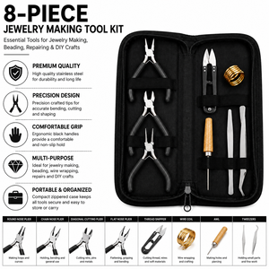 Kit de herramientas para hacer joyas, alicates de acero inoxidable con mango de madera para manualidades, juego de 8 piezas - Product Image 6