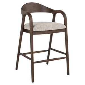 Chaise de bar moderne en bois massif avec accoudoirs fixes, siège en tissu résistant à l'eau, design mi-siècle, mobilier de bar pour la maison - Product Image 1