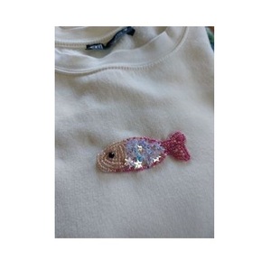 En gros T-shirt perlé, Débardeur femme, T-shirt bébé perlé, Motif poisson, Plaqué, Broderie, Style vintage, Unisexe, Cadeau mode - Product Image 1