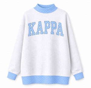 Front Logo Print Women's Blue Trim <b>Dot</b> Pattern Mock Neck Regular Sleeves Lightweight Daily Wear <b>Eco</b>-Friendly Pullover Sweatshirt - Product Image 1