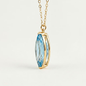 Collier pendentif en topaze bleue taille marquise 0,4 ct, monture closée en or massif 18 carats, bijoux minimalistes pour femme, à porter au quotidien - Product Image 4