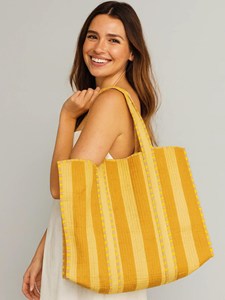 Handmade Fashion for Striped Quilted Cotton Tote Bag with Two Open Straps Bohemian Market Bag - Product Image 5