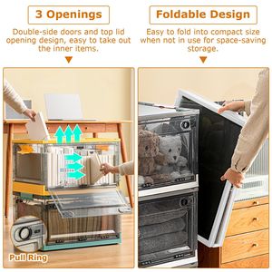 Lot de 2 bacs de rangement pliables en plastique, organisateur à double porte avec roulettes, couvercle supérieur, empilable, pour jouets - Product Image 5
