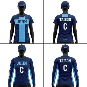 Maillot de netball pour homme en polyester 100% de qualité supérieure, 240g, bleu marine/bleu uni, logo personnalisé par transfert thermique, nom/numéro de l'équipe, manches courtes - Product Image 1