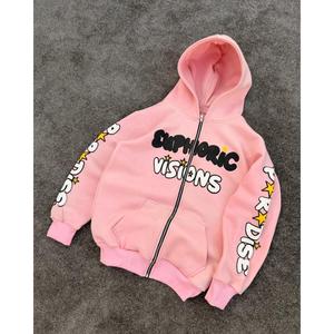 Women's Knitted Oversized Boxy Heavyweight <b>Cropped</b> Hoodie Black <b>Zip</b>-<b>up</b> with Embroidery Logo Autumn - Product Image 1