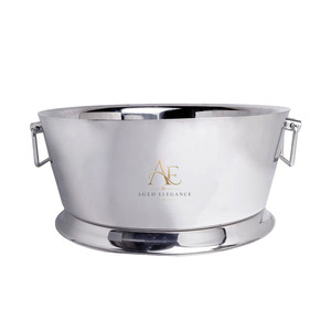 Premium Mirror Polish Stainless Steel <b>Ice</b> Bucket Pedestal Base Ring Handles Luxury Party Champagne Wine Double Wall Beverage Tub - Product Image 1