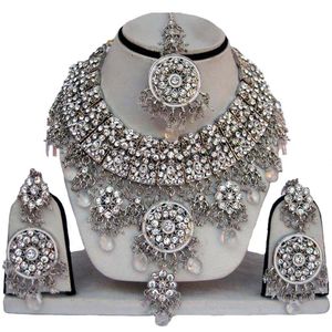 Vintage <b>Silver</b> Plated Crystal Rhinestone Flower Shape Alloy Jewelry <b>Set</b> <b>Necklace</b> Earrings Wedding Engagement - Product Image 1