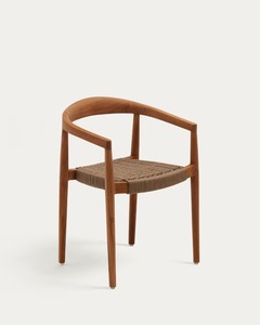Modern <b>Light</b> Teak Wood Dining Chair Curved Armrest Handwoven <b>Rope</b> Seat Eco-Friendly Minimalist Design for Apartment - Product Image 1