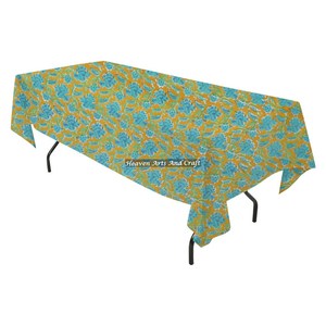 Nappe rectangulaire en coton Bagru imprimée à la main, 60x90 pouces, pour la salle à manger, Noël, motif floral - Product Image 2