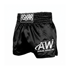 Shorts de boxe Askar unisexe noirs, séchage rapide, respirants, légers, en coton/polyester, vêtements d'arts martiaux pour adultes, coupe ample, logo sur le devant - Product Image 1